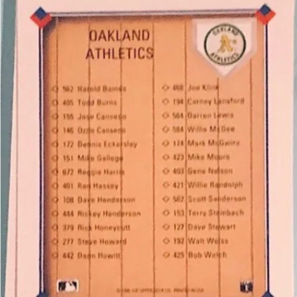 1991 Upper Deck Oakland Athletics Team Set of vintage Baseball Cards NMint - Picture 4 of 4